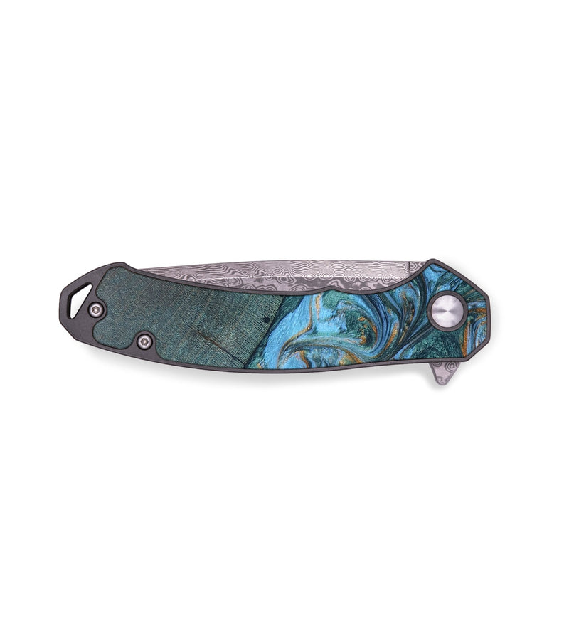 EDC Wood+Resin Pocket Knife - Dora (Teal & Gold, 672015)