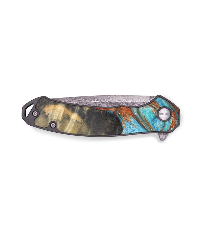 EDC Wood+Resin Pocket Knife - Jackie (Teal & Gold, 672018)