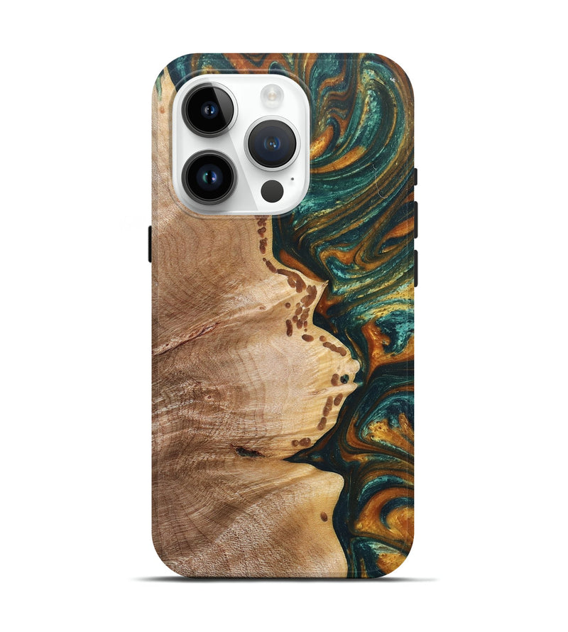 iPhone 15 Pro Wood+Resin Live Edge Phone Case - Kenny (Green, 672295)