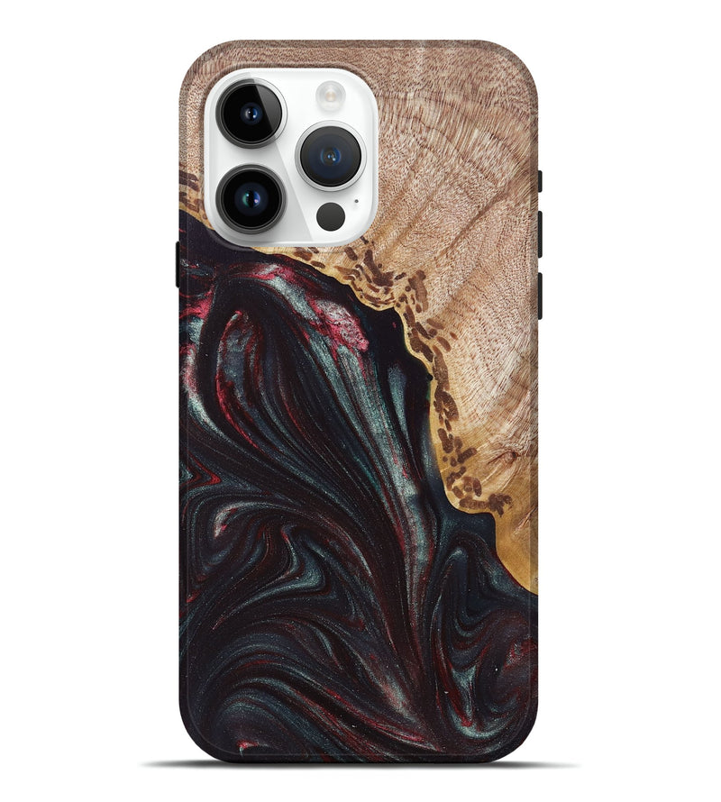iPhone 15 Pro Max Wood+Resin Live Edge Phone Case - Quentin (Green, 672300)
