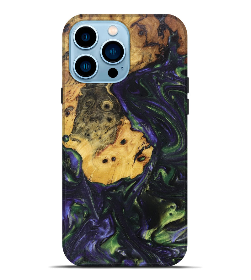 iPhone 14 Pro Max Wood+Resin Live Edge Phone Case - Aniya (Green, 672302)