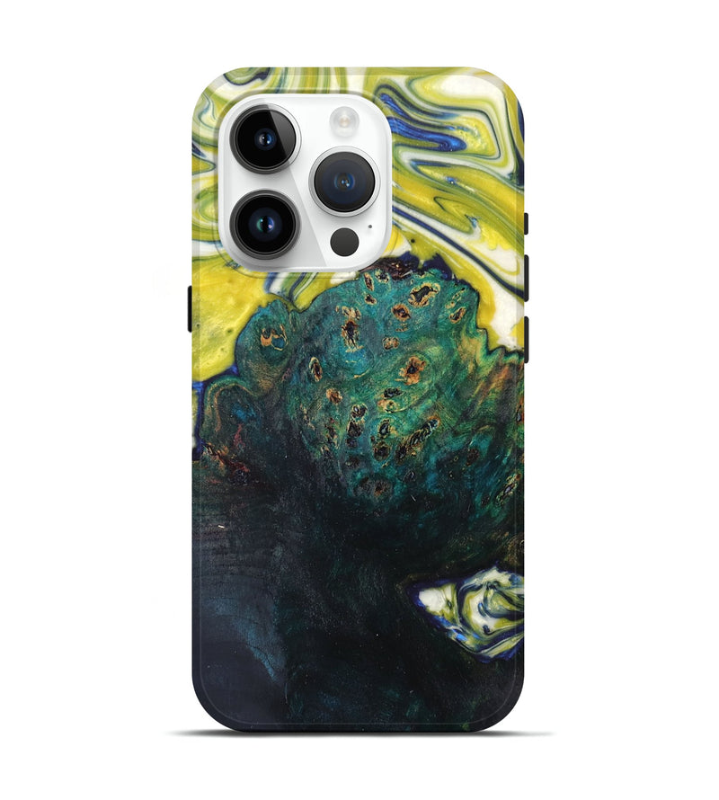 iPhone 15 Pro Wood+Resin Live Edge Phone Case - Roland (Green, 672305)