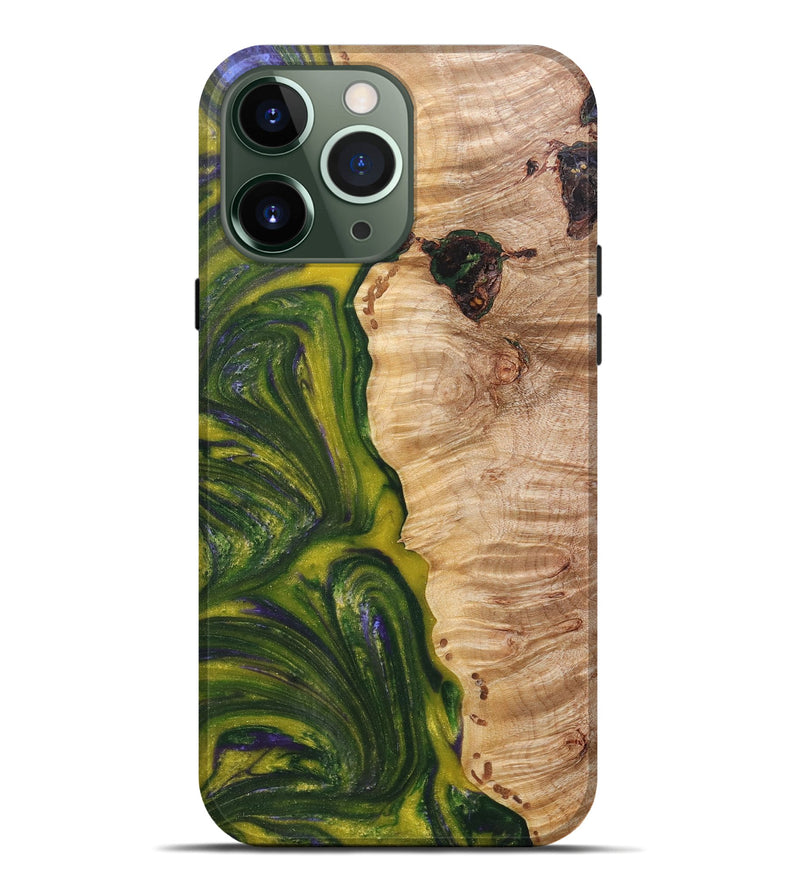 iPhone 13 Pro Max Wood+Resin Live Edge Phone Case - Emilio (Green, 672317)