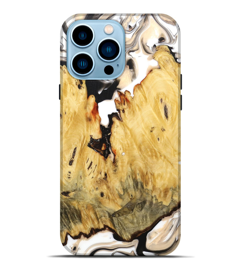 iPhone 14 Pro Max Wood+Resin Live Edge Phone Case - Amber (Black & White, 672746)