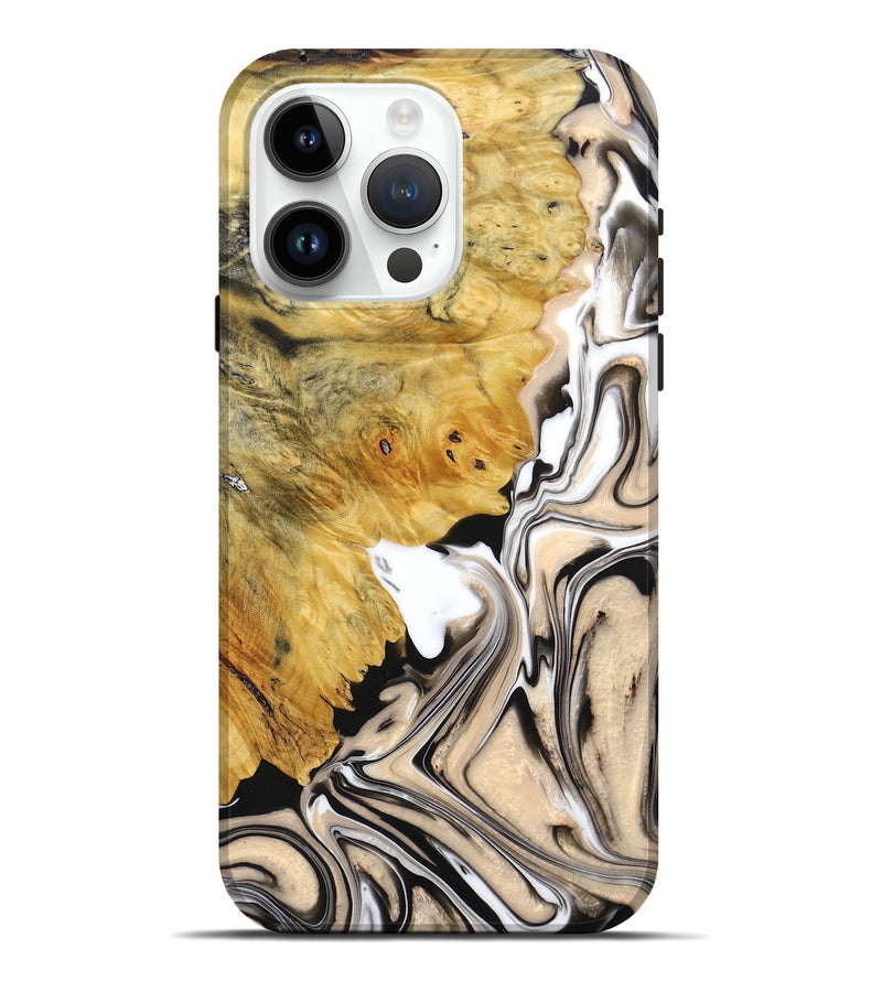 iPhone 15 Pro Max Wood+Resin Live Edge Phone Case - Isaiah (Black & White, 672752)