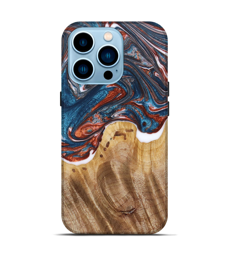 iPhone 14 Pro Wood+Resin Live Edge Phone Case - Cade (Teal & Gold, 672763)
