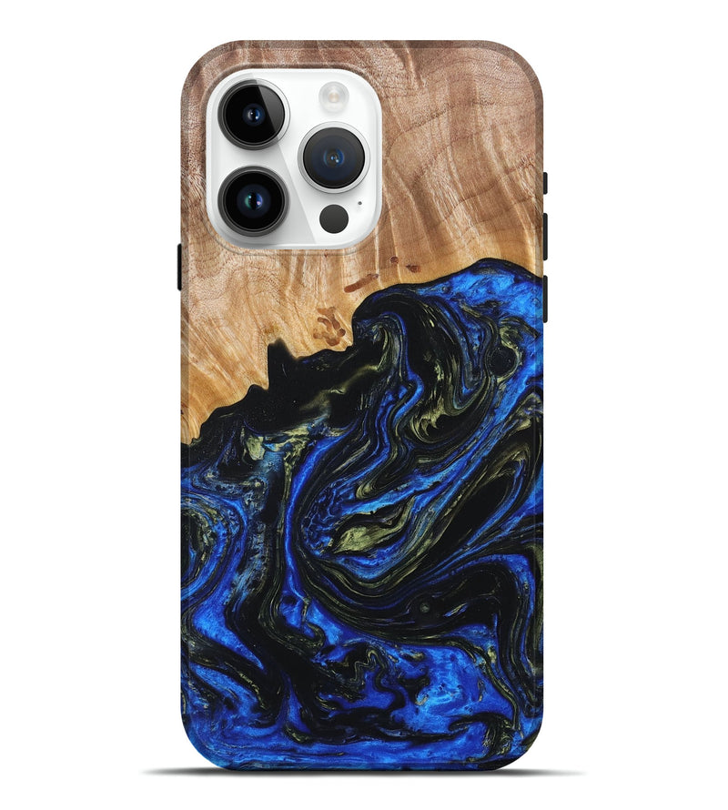 iPhone 15 Pro Max Wood+Resin Live Edge Phone Case - Nikolas (Teal & Gold, 672767)