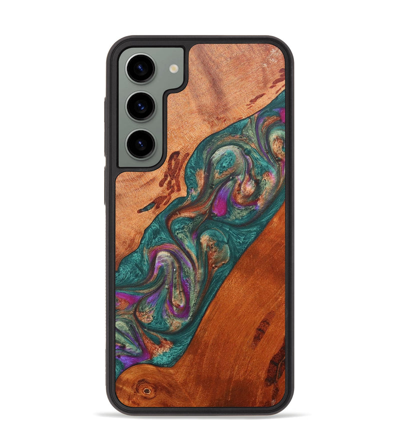 Galaxy S23 Plus Wood+Resin Phone Case - Maliyah (Teal & Gold, 672922)