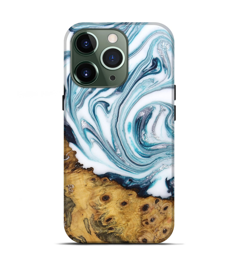 iPhone 13 Pro Wood+Resin Live Edge Phone Case - Diego (Green, 673216)