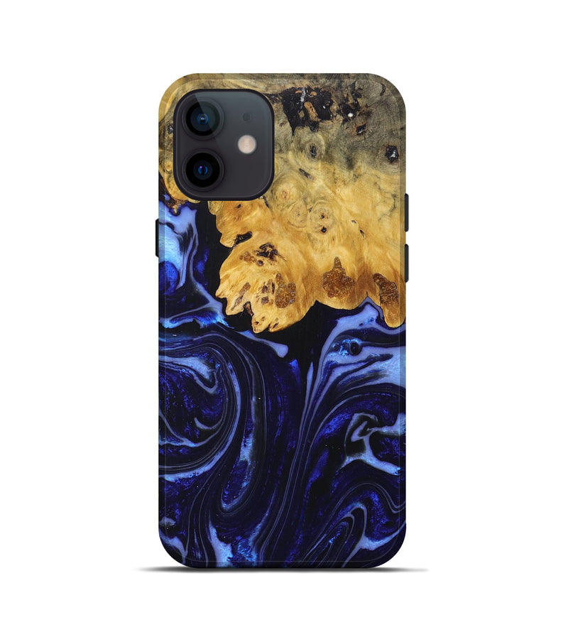 iPhone 12 mini Wood+Resin Live Edge Phone Case - Malakai (Blue, 673217)