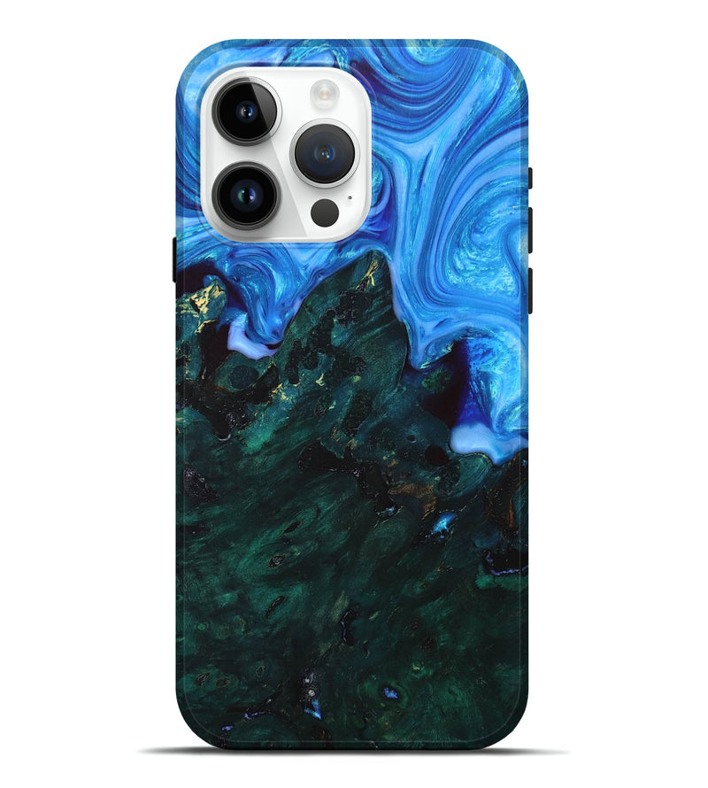 iPhone 15 Pro Max Wood+Resin Live Edge Phone Case - Kason (Blue, 673218)