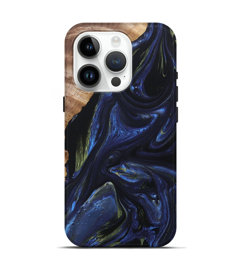 iPhone 15 Pro Wood+Resin Live Edge Phone Case - Diego (Blue, 673221)