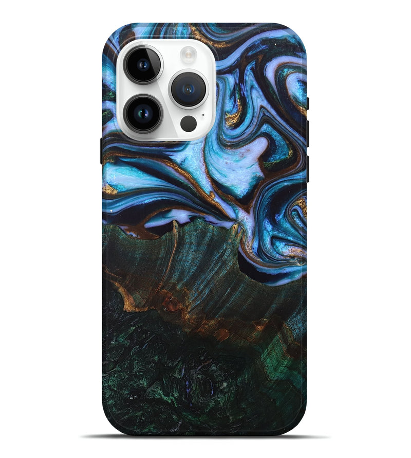 iPhone 15 Pro Max Wood+Resin Live Edge Phone Case - Lizbeth (Blue, 673231)