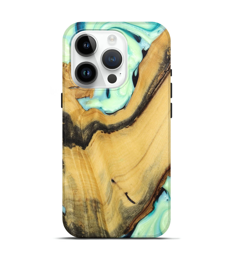 iPhone 15 Pro Wood+Resin Live Edge Phone Case - Haley (Green, 673235)