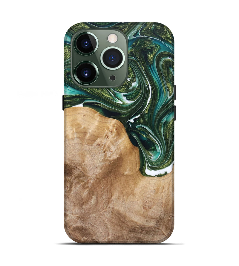 iPhone 13 Pro Wood+Resin Live Edge Phone Case - Kyrie (Green, 673236)