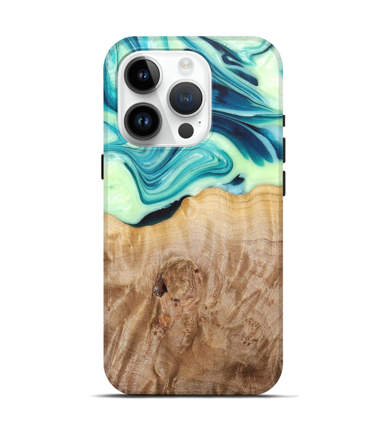 iPhone 15 Pro Wood+Resin Live Edge Phone Case - Merle (Green, 673237)