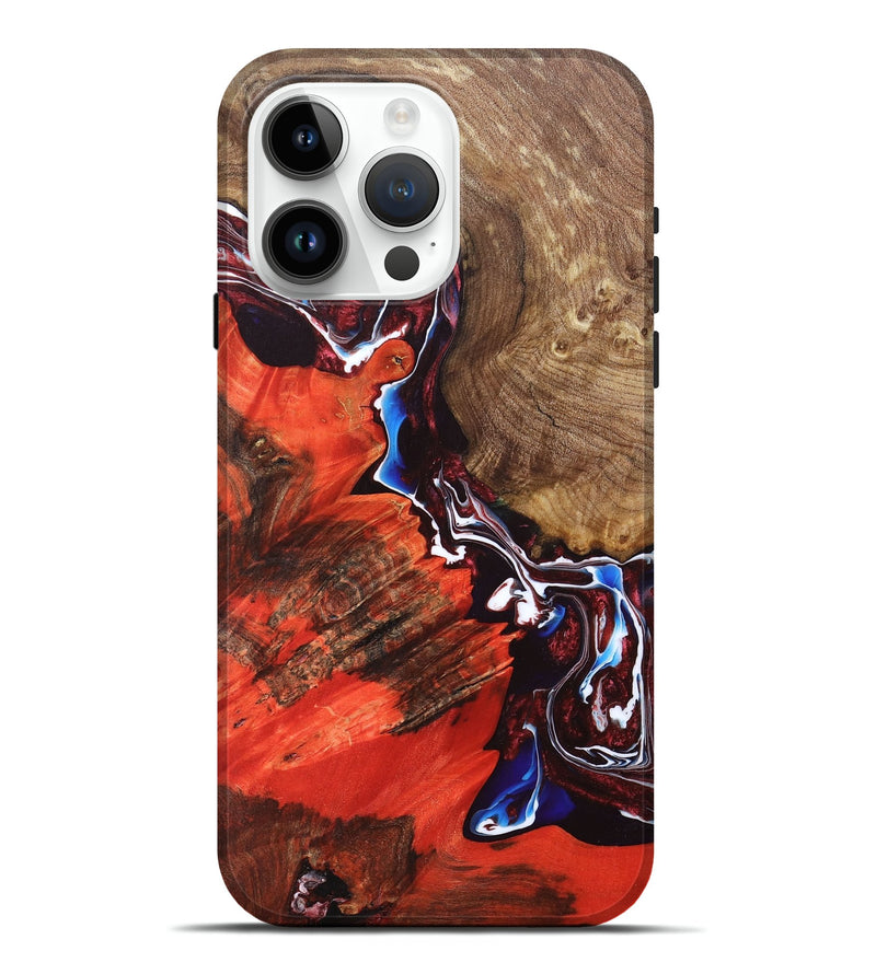 iPhone 15 Pro Max Wood+Resin Live Edge Phone Case - Arielle (Red, 673238)