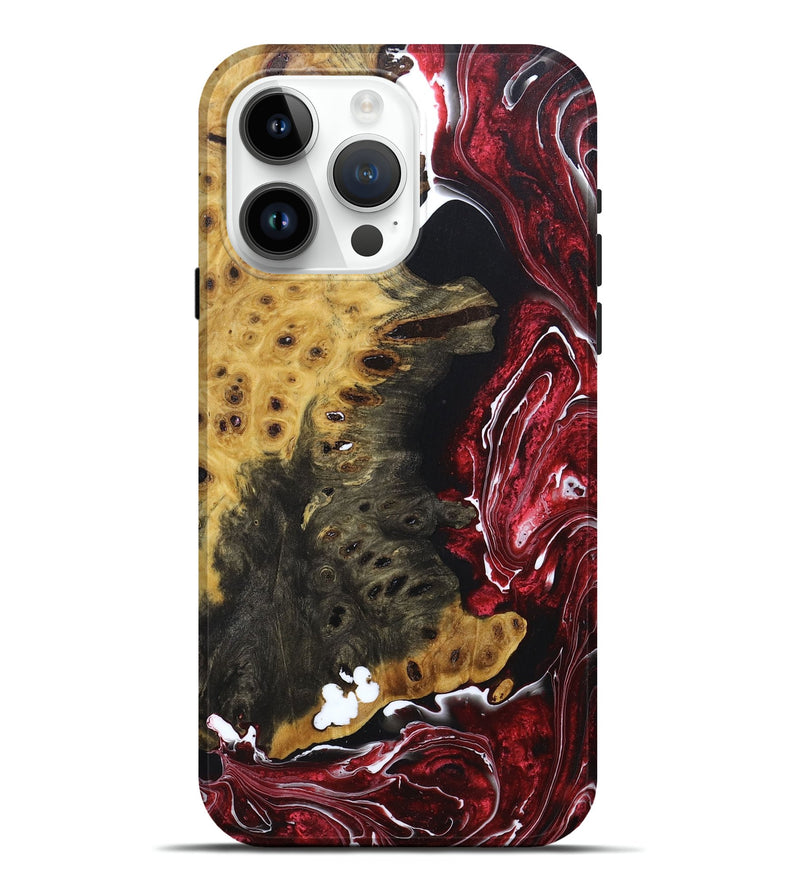 iPhone 15 Pro Max Wood+Resin Live Edge Phone Case - Kyra (Red, 673240)
