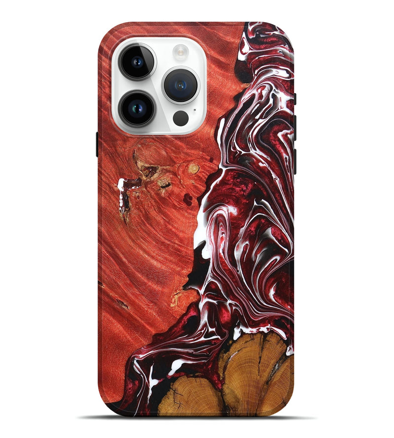 iPhone 15 Pro Max Wood+Resin Live Edge Phone Case - Lucia (Red, 673241)
