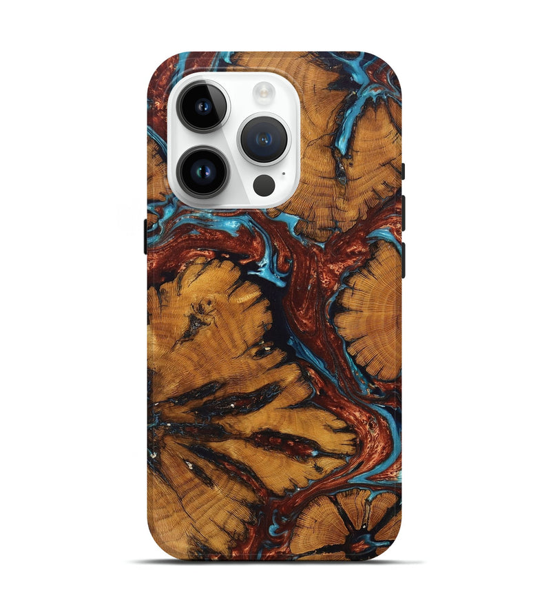 iPhone 15 Pro Wood+Resin Live Edge Phone Case - Niko (Teal & Gold, 673245)