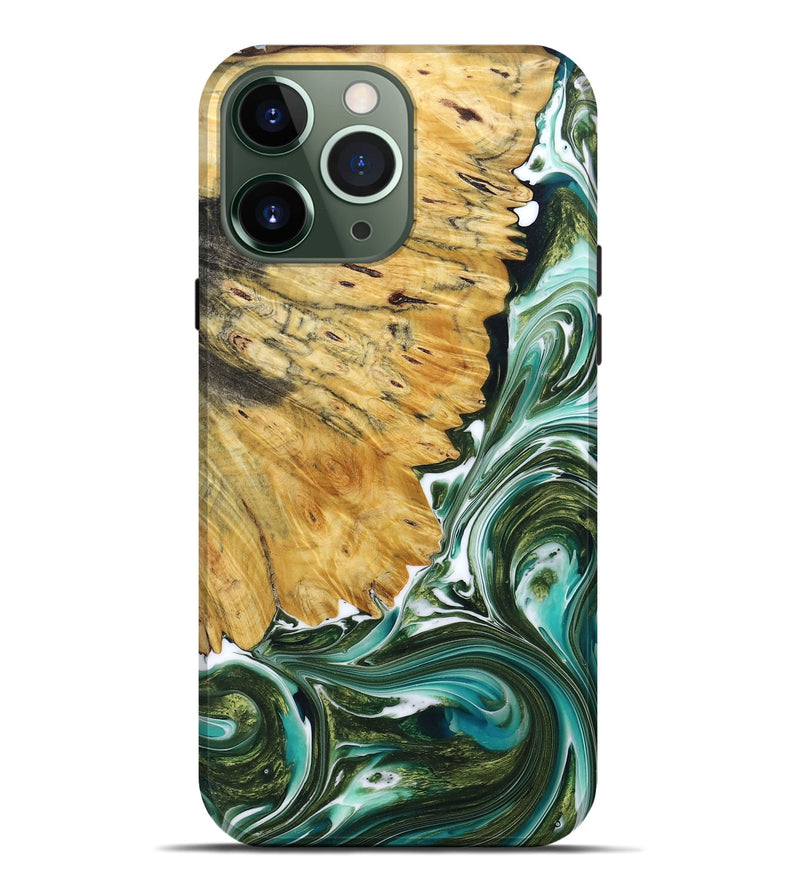 iPhone 13 Pro Max Wood+Resin Live Edge Phone Case - Nevaeh (Green, 673246)