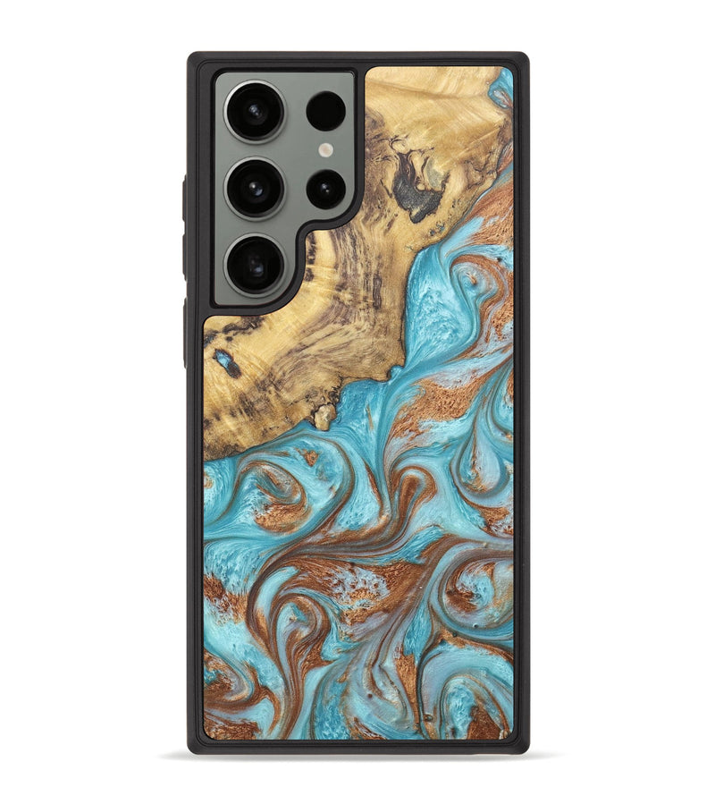 Galaxy S23 Ultra Wood+Resin Phone Case - Karter (Teal & Gold, 673389)