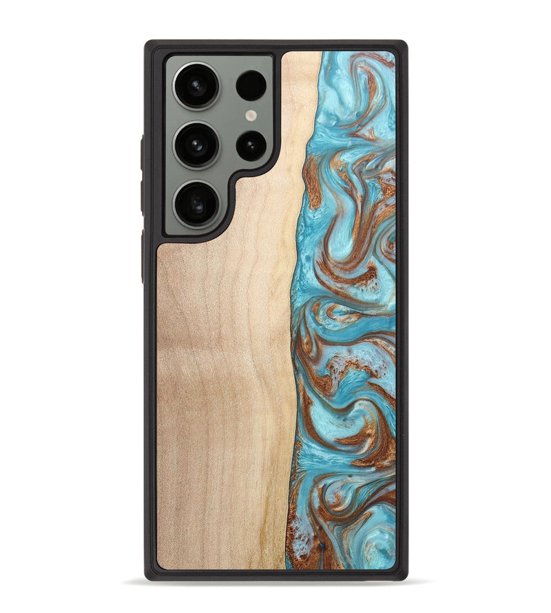 Galaxy S23 Ultra Wood+Resin Phone Case - Felicity (Teal & Gold, 673399)