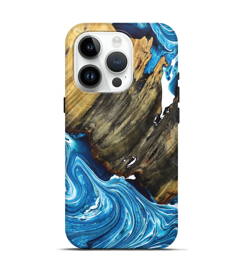 iPhone 15 Pro Wood+Resin Live Edge Phone Case - Sidney (Blue, 673951)