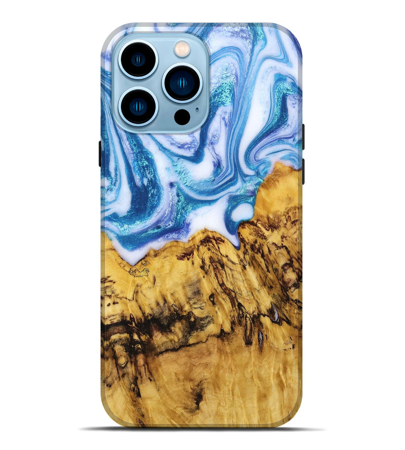 iPhone 14 Pro Max Wood+Resin Live Edge Phone Case - Rosemarie (Blue, 673955)