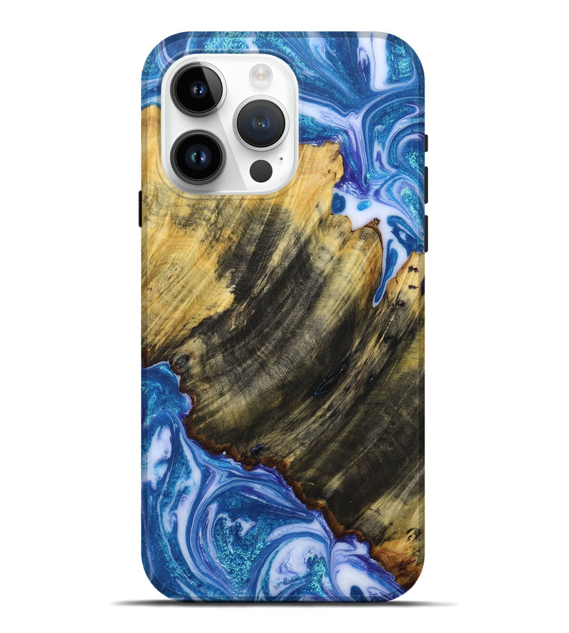 iPhone 15 Pro Max Wood+Resin Live Edge Phone Case - Robin (Blue, 673957)