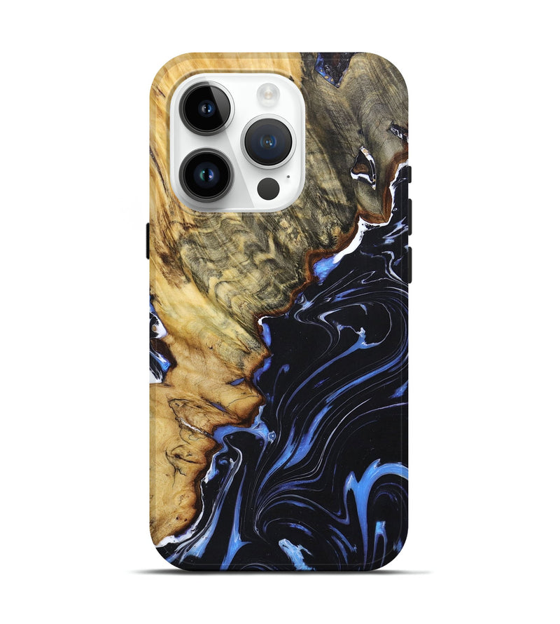 iPhone 15 Pro Wood+Resin Live Edge Phone Case - Crystal (Blue, 673960)
