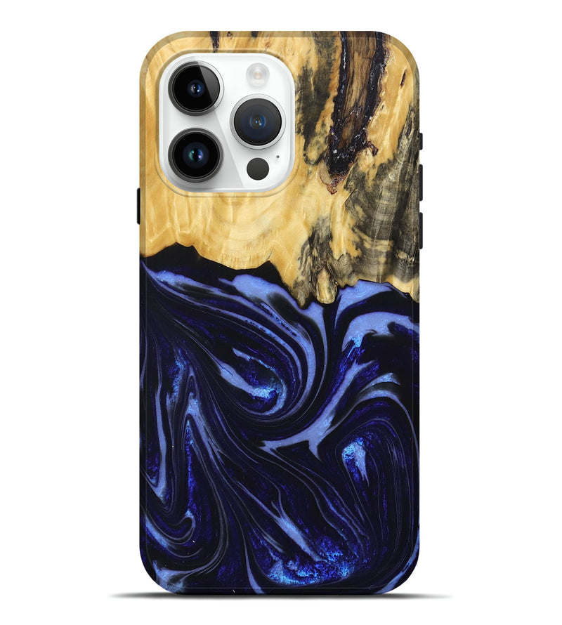 iPhone 15 Pro Max Wood+Resin Live Edge Phone Case - Sergio (Blue, 673961)