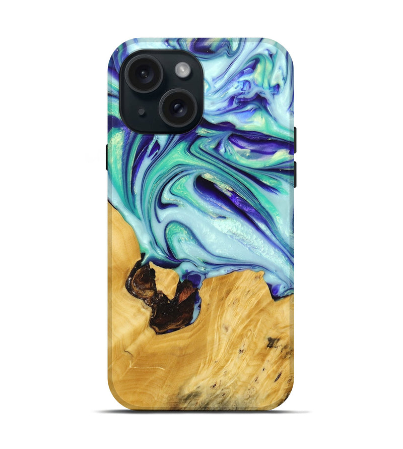 iPhone 15 Wood+Resin Live Edge Phone Case - Christina (Purple, 673965)
