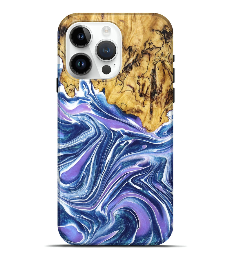 iPhone 15 Pro Max Wood+Resin Live Edge Phone Case - Krystle (Purple, 673966)