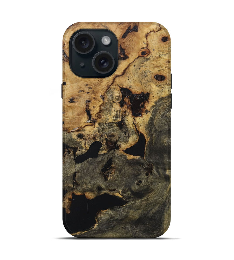iPhone 15 Wood+Resin Live Edge Phone Case - Ximena (Pure Black, 673971)