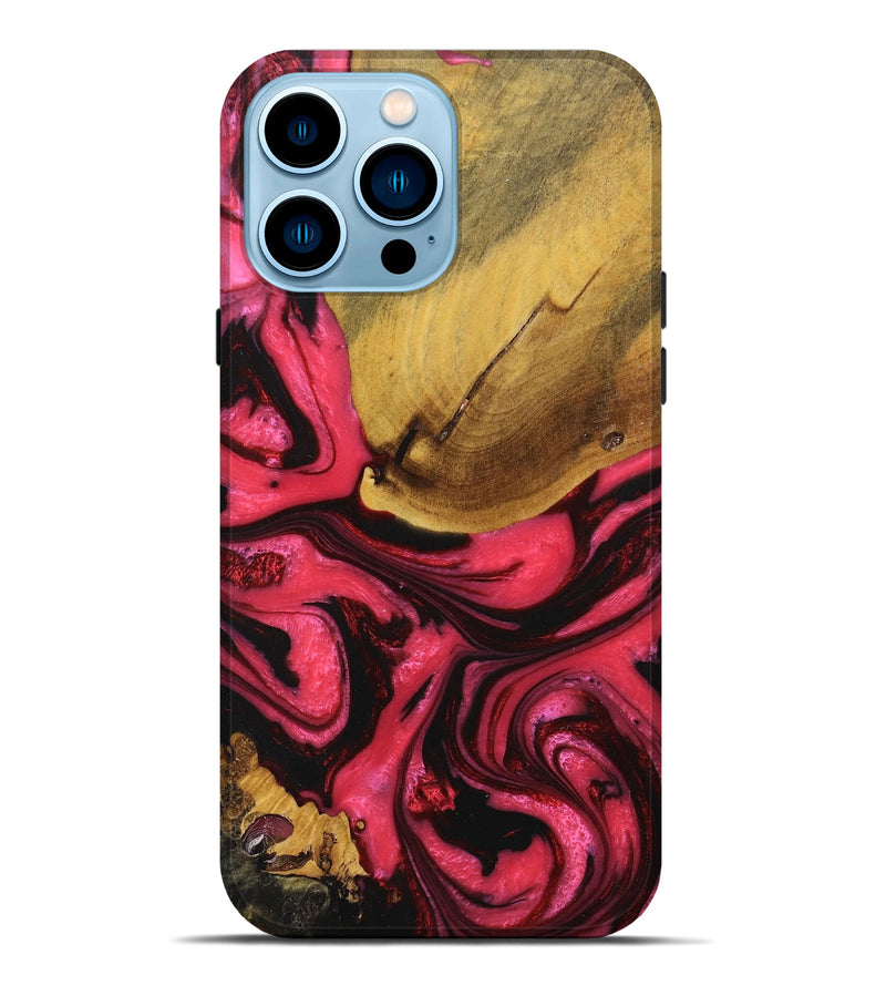 iPhone 14 Pro Max Wood+Resin Live Edge Phone Case - Justice (Red, 674070)