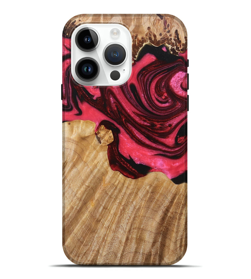 iPhone 15 Pro Max Wood+Resin Live Edge Phone Case - Nevaeh (Red, 674071)