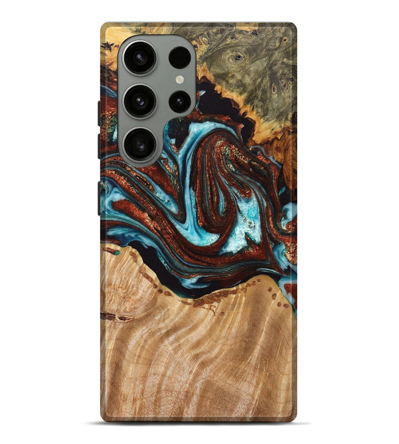 Galaxy S23 Ultra Wood+Resin Live Edge Phone Case - Charity (Teal & Gold, 674074)