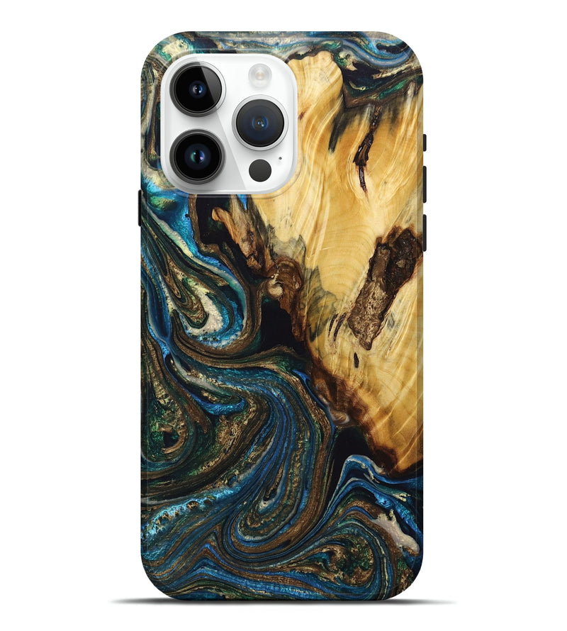 iPhone 15 Pro Max Wood+Resin Live Edge Phone Case - Darrell (Green, 674081)