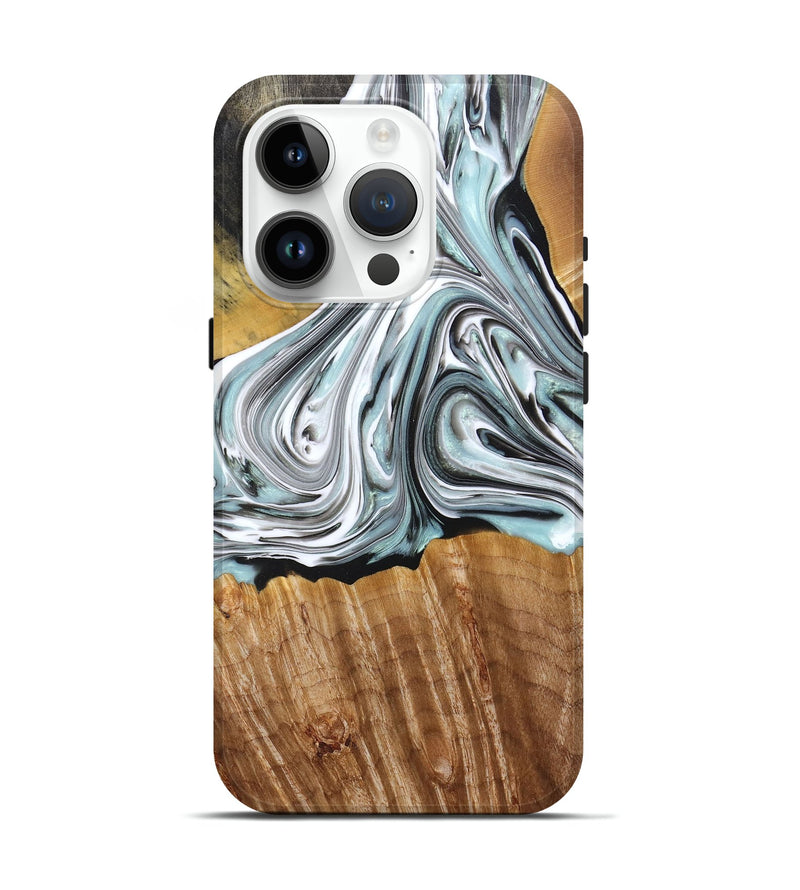 iPhone 15 Pro Wood+Resin Live Edge Phone Case - Jarrod (Black & White, 674082)