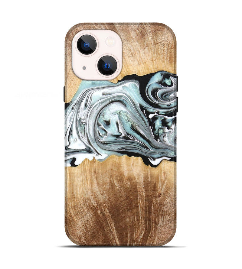 iPhone 13 Wood+Resin Live Edge Phone Case - Desiree (Black & White, 674083)