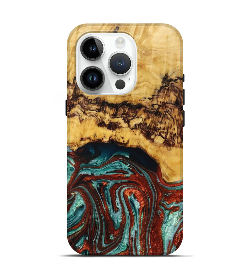 iPhone 15 Pro Wood+Resin Live Edge Phone Case - Shanice (Green, 674084)