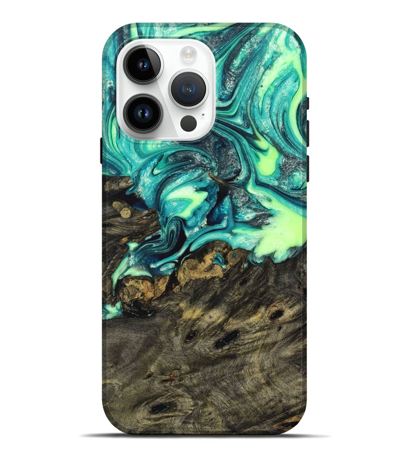 iPhone 15 Pro Max Wood+Resin Live Edge Phone Case - Rhonda (Green, 674085)
