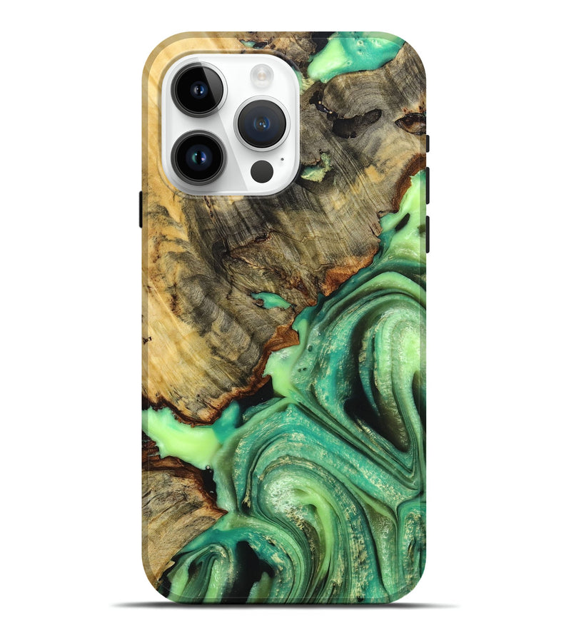 iPhone 15 Pro Max Wood+Resin Live Edge Phone Case - Leilani (Green, 674086)