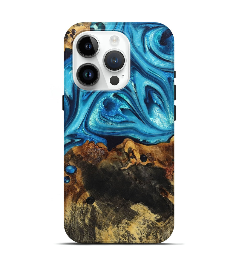 iPhone 15 Pro Wood+Resin Live Edge Phone Case - Mabel (Blue, 674093)