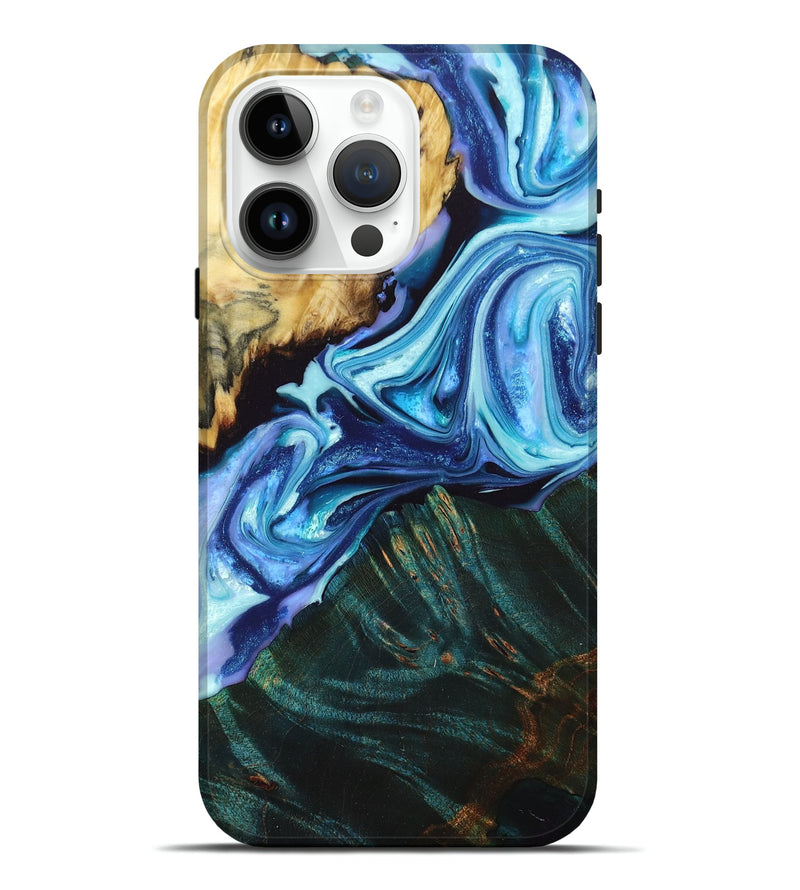 iPhone 15 Pro Max Wood+Resin Live Edge Phone Case - Danna (Blue, 674094)