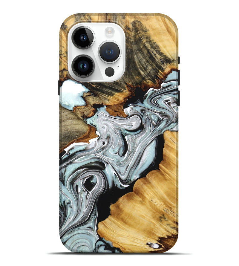 iPhone 15 Pro Max Wood+Resin Live Edge Phone Case - Eduardo (Blue, 674096)