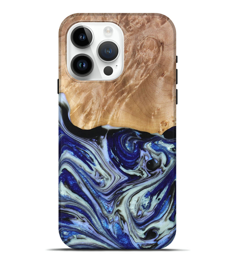 iPhone 15 Pro Max Wood+Resin Live Edge Phone Case - Mallory (Blue, 674098)