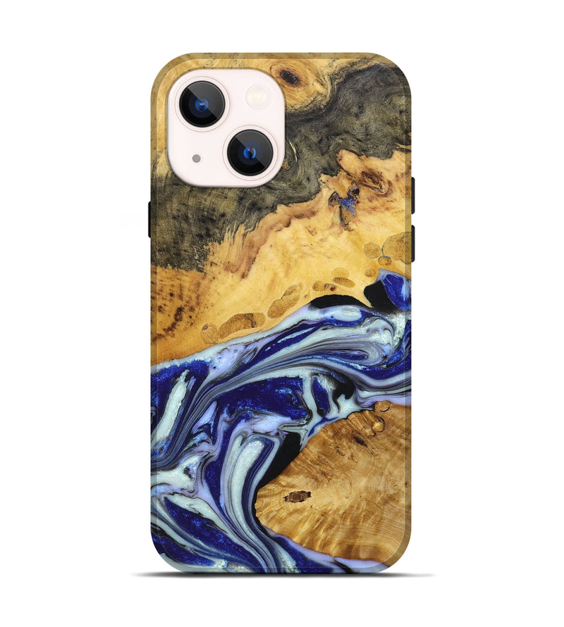 iPhone 14 Wood+Resin Live Edge Phone Case - Suzanne (Blue, 674099)
