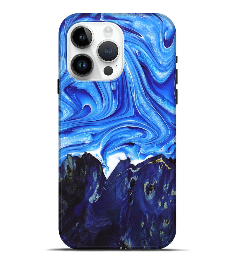 iPhone 15 Pro Max Wood+Resin Live Edge Phone Case - Catherine (Blue, 674101)